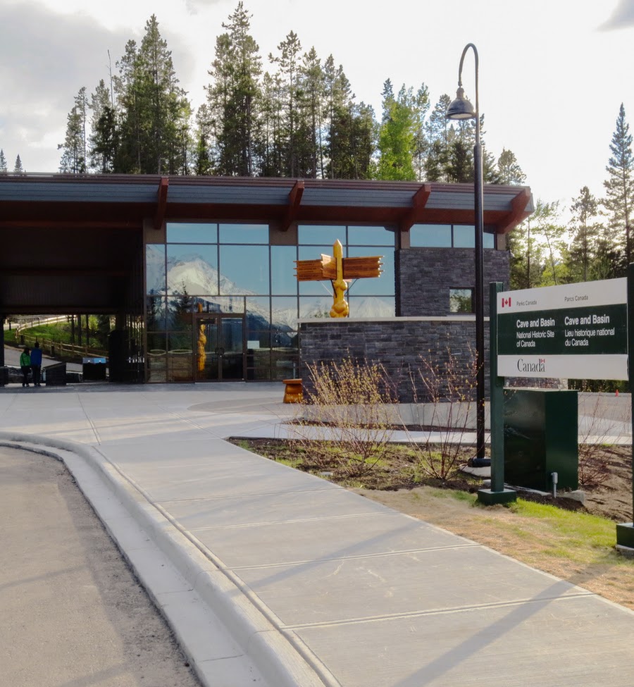 Entrance building and Parks Canada sign at Cave and Basin National Historic Site